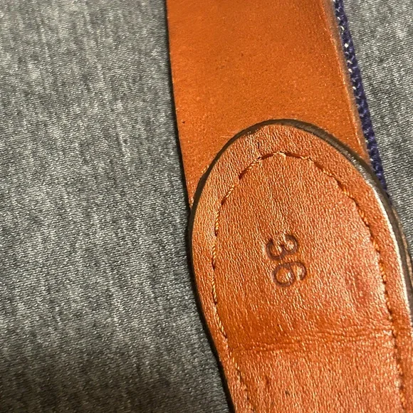 Smathers Branson Mens Needlepoint Bow Tie Belt Navy Blue Leather Fun Casual 36 - Picture 3 of 8